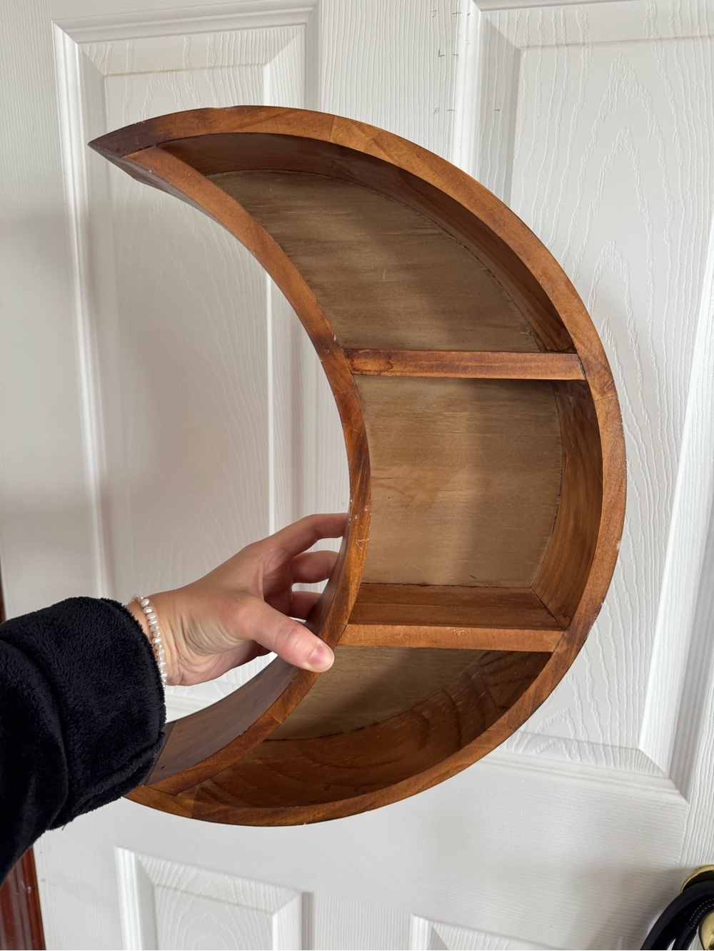 Wooden Crescent Moon Wall Shelf - Brown